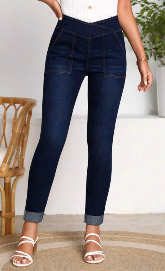 Jeans ajustados bajo de doblez 9972